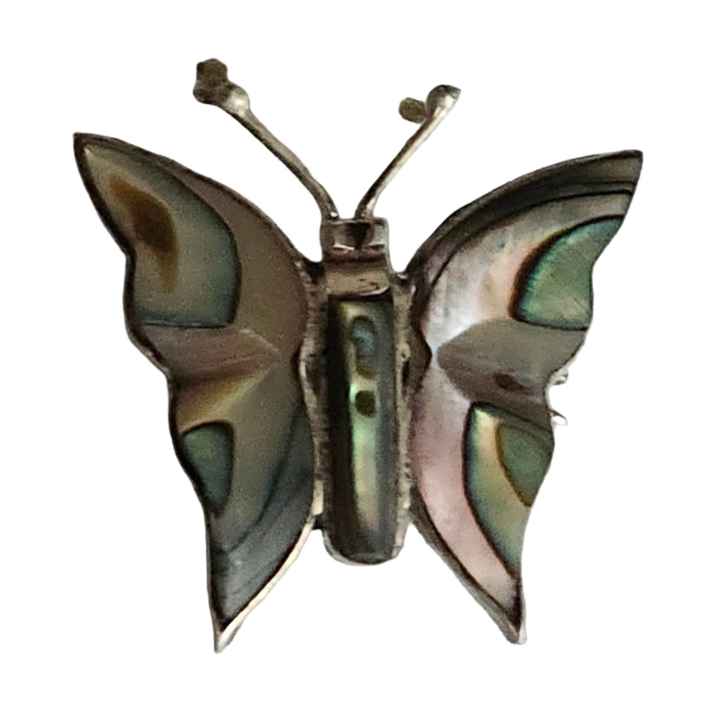 Vtg Taxco Signed .925 Sterling Abalone Small Butterfly Pin Brooch